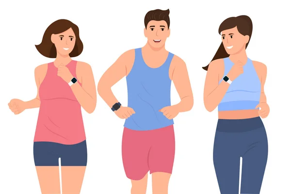 Amis Dans Jogging Vêtements Sport Ensemble Mode Vie Actif Sain — Image vectorielle
