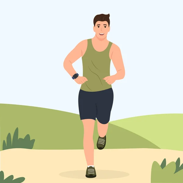 Man Sportkläder Jogging Gör Fitness Övningar Sport Aktivitet Hälsosam Livsstil — Stock vektor