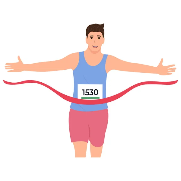 Happy Man Finish Professioneel Sportman Winnaar Run Race Vector Illustratie — Stockvector