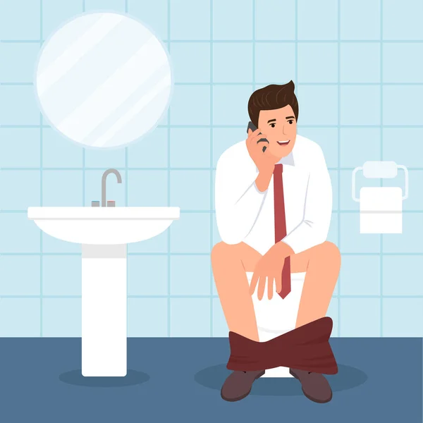Człowiek Komunikujący Się Online Podczas Korzystania Toalety Wektorowe Ilustracje Usuwania — Wektor stockowy
