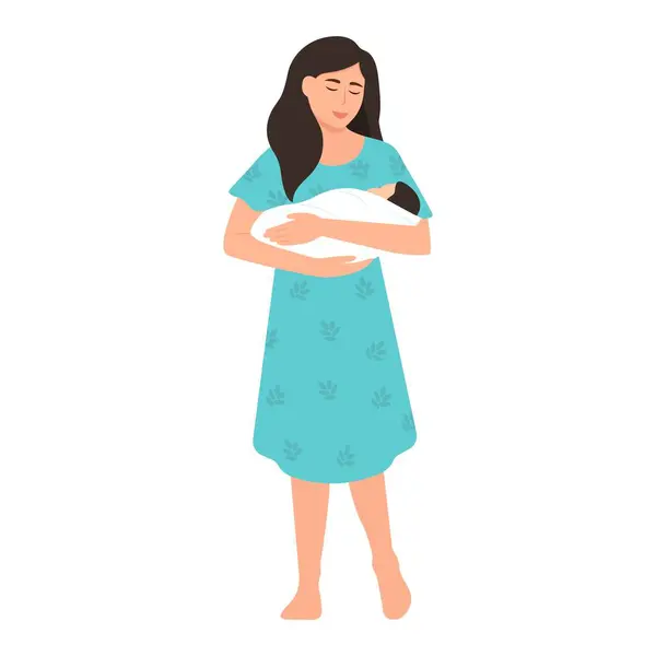 Žena Drží Dítě Náručí Šťastné Mateřství Pojetí Dětství Vektorové Ilustrace Vektorová Grafika