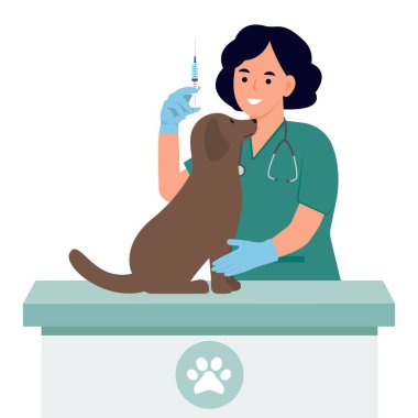 Veteriner klinik yardımı. Veteriner doktor randevusu. Tıbbi tedavi, aşı hayvan sağlığı hizmetleri. Vektör illüstrasyon