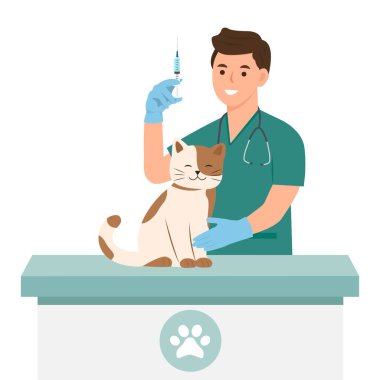 Veteriner klinik yardımı. Veteriner doktor randevusu. Tıbbi tedavi, aşı hayvan sağlığı hizmetleri. Vektör illüstrasyon