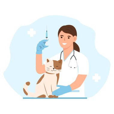 Veteriner klinik yardımı. Veteriner doktor randevusu. Tıbbi tedavi, aşı hayvan sağlığı hizmetleri. Vektör illüstrasyon