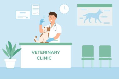 Veteriner klinik yardımı. Veteriner doktor randevusu. Tıbbi tedavi, aşı hayvan sağlığı hizmetleri. Vektör illüstrasyon