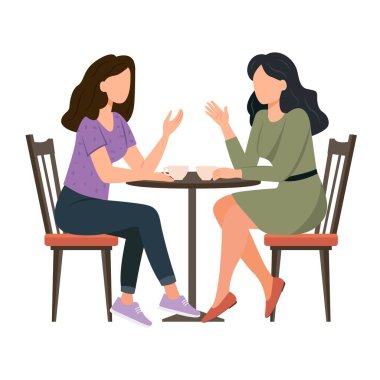 Meçhul Kız Arkadaşları Kafe 'de Buluşuyor. Kahve molası. Masada oturan, kahve içen, sohbet eden ve dedikodu yapan kadınlar.