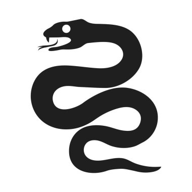 Kara Yılan silueti. Beyaz arkaplanda izole edilmiş yılan düz vektörü 