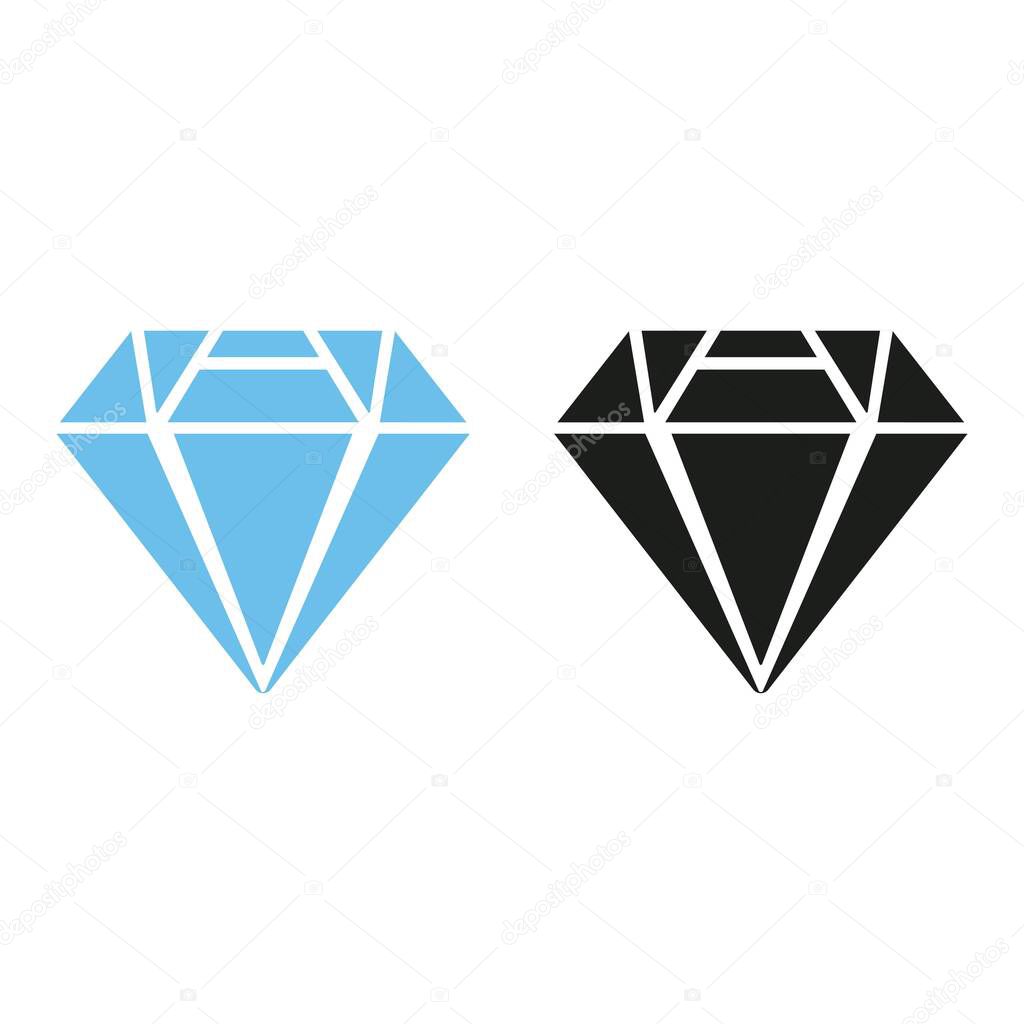 Blue and black diamond icon in trendy flat style. Jewelry symbol. Gemstone. Graphic element on white background.