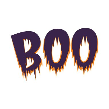 Karanlık Arkaplanda Beyaz Ürkütücü Hayalet ve El Yazısıyla Boo Sloganlı Cadılar Bayramı Şirin Vektör İllüzyonu.