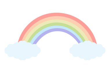 Bulutlu renkli gökkuşağı. Beyaz arkaplanda izole edilmiş vektör çizimi.