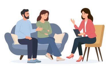 Psikoterapi. Aile psikologu, aile psikiyatrisi kavramı. Evlilik krizi, çatışma, ilişki sorunu. Vektör illüstrasyonu