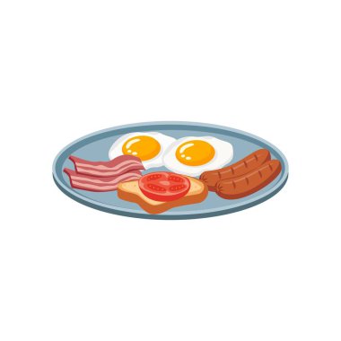 Geleneksel Amerikan kahvaltısı domuz pastırması, sosis, yumurta, tost, domates..
