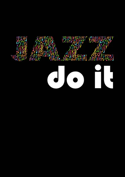 Jazz Sözcüğü Siyah Bir Arkaplan Üzerine Gökkuşağı Renkleriyle Yapılmış Nota — Stok fotoğraf