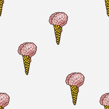 İzole edilmiş suluboya çizimlerinden oluşan kusursuz desen waffle kabında erimiş dondurma şeklinde (pembe ve sarı)).