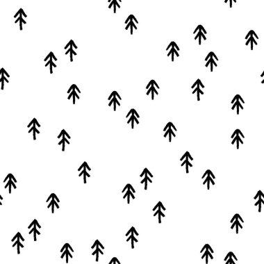 Siyah ve beyaz düzensiz köknar ağacı desenleri İşaretle çizilmiş eller