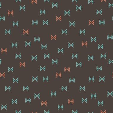 Kırmızı mavi düzensiz x şekilli çizgilerin karalamaları, 60 'ların paletinde kahverengi bir arka planda işaretleyici ile elle çizilmiş.