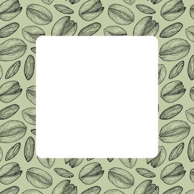 Etiket, ambalaj veya davetiye için boş beyaz merkezli yeşil arkaplan üzerine el yapımı şam fıstığı çerçevesi