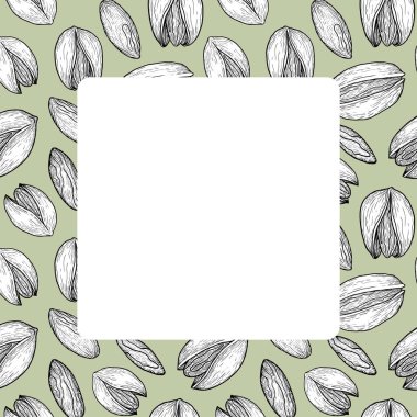 Yeşil arka plan ve boş beyaz merkeze el çizimi siyah beyaz çizilmiş klasik fıstık çerçevesi.