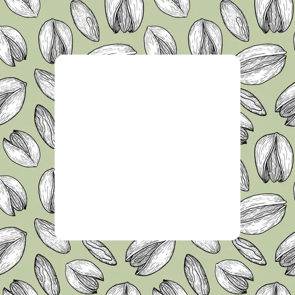 Yeşil arka plan ve boş beyaz merkeze el çizimi siyah beyaz çizilmiş klasik fıstık çerçevesi.