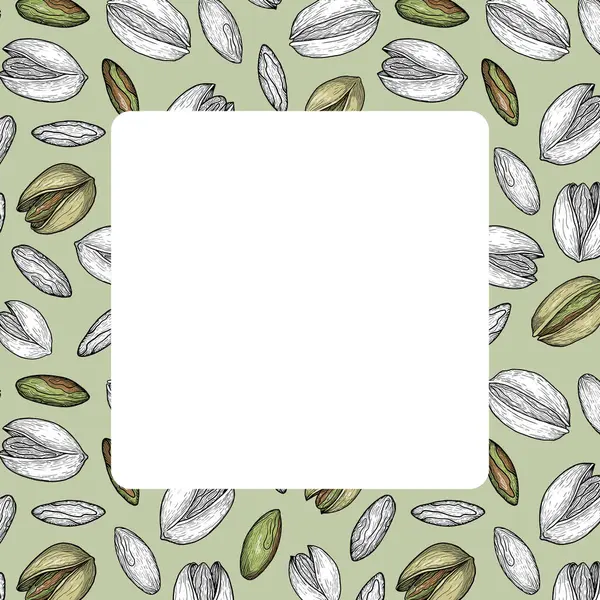 El yapımı şam fıstığı çerçevesi, yeşil arka plan ve beyaz ortadaki siyah ve beyaz fındık karışımı.