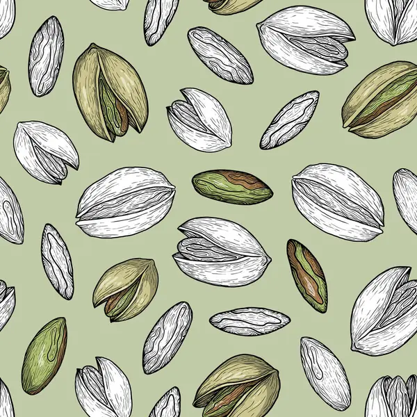 Fıstıksız şam fıstığı desenli karışık renk ve siyah beyaz el yeşil arkaplan dokusuna fındık çizilmiş.