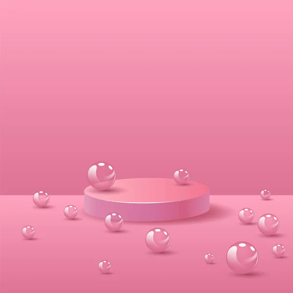 Pink Cylinder Podiums Abstract Background Scene Show Cosmetic Products Bubbles Stok Illüstrasyon