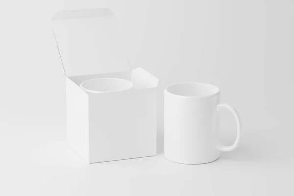 Ceramiczny Kubek Filiżanka Kawy Herbata Biała Pusta Renderowania Makieta Prezentacji — Zdjęcie stockowe