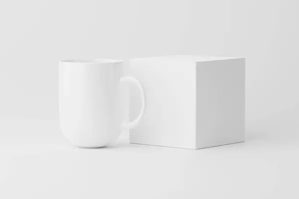 Ceramic Mug Cup For Coffee Tea White Blank 3D Rendering Mockup For Design Presentation