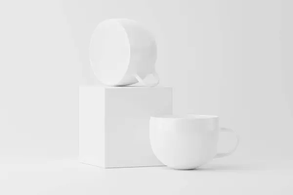 Ceramic Mug Cup For Coffee Tea White Blank 3D Rendering Mockup For Design Presentation