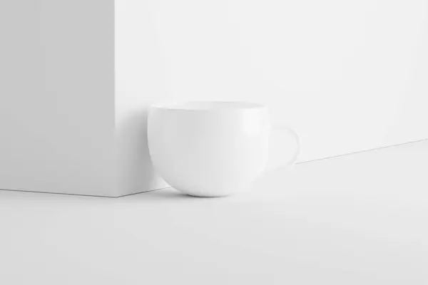 コーヒー用セラミックマグカップホワイトブランク3Dレンダリングデザインプレゼンテーションのためのモックアップ — ストック写真