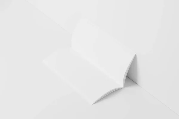 Nyereg Stitch Bifold Prospektus Fehér Üres Renderelés Mockup Design Bemutatásához — Stock Fotó