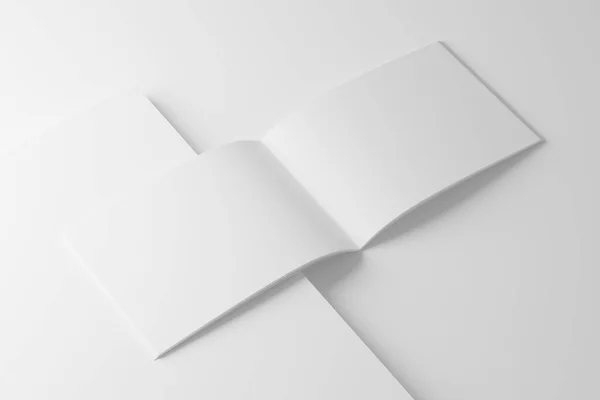 Landscape Saddle Stitch Bifold Brochure White Blank Rendering Mockup Design — Stock fotografie