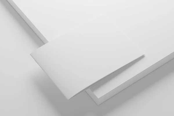 Tájkép Nyereg Stitch Bifold Brochure White Blank Renderelés Mockup Design — Stock Fotó