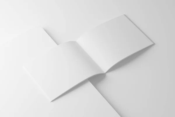 Letter Landscape Saddle Stitch Bifold Brochure Catalog White Blank Rendering — Stock fotografie