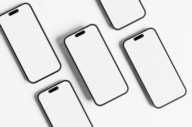 Iphone 15 and 15 Pro and 15 Pro Max White Blank 3D Rendering Mockup For Showcasing UI Design clipart