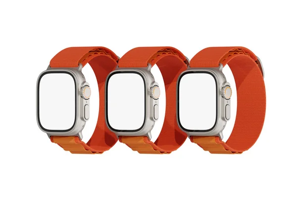 Apple Watch Ultra Blanco Blanco Representación Burla Para Presentación Diseño Imágenes de stock libres de derechos