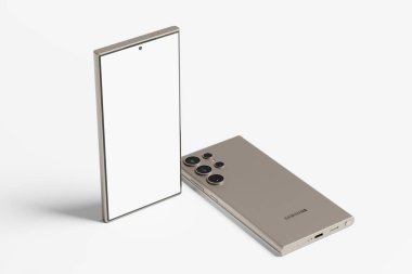Tasarım Sunumu için Galaxy S24 Ultra Beyaz Boş 3B Hazırlama Aygıtı Yapılandırması