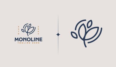 Yaprak Bitkisi Çiçeği Monolini. Evrensel yaratıcı prim sembolü. Vektör simgesi logo şablonu. Vektör illüstrasyonu