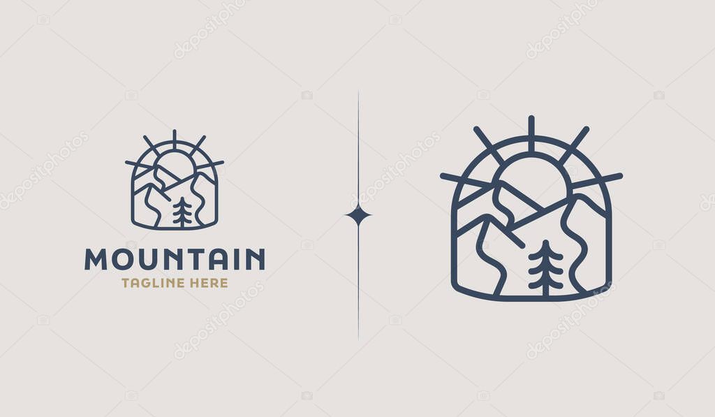 Rocky Mountain. Mountain Hilltop Nature Landscape. Universal creative premium symbol. Vector sign icon logo template. Vector illustration
