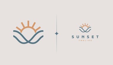 Günbatımı dalgası Monoline Logo Şablonu. Evrensel yaratıcı prim sembolü. Vektör illüstrasyonu