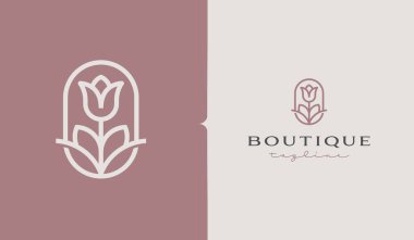 Çiçek Rose Monoline Logo Şablonu. Evrensel yaratıcı prim sembolü. Vektör illüstrasyonu