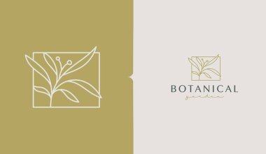 Yaprak Bitkisi Çiçeği Monolini Logosu. Evrensel yaratıcı prim sembolü. Vektör simgesi logo şablonu. Vektör illüstrasyonu