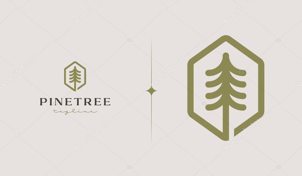 Pine Tree Simple Line Logo Template. Universal creative premium symbol. Vector illustration. Creative Minimal design template. Symbol for Corporate Business Identity
