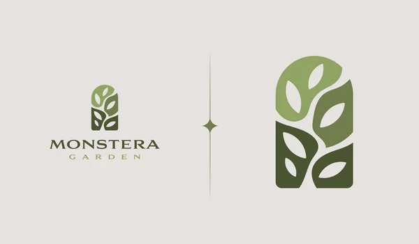 Шаблон Логотипа Monstera Garden Универсальный Креативный Символ Премии Векторная Иллюстрация — стоковый вектор