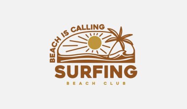 Surfing Beach monoline. Universal creative premium symbol. Vector sign icon logo template. Vector illustration