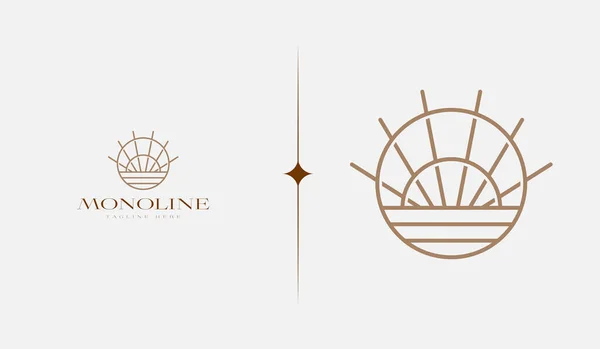 Solnedgång Våg Monoline Logo Mall Universal Kreativa Premium Symbol Vektorillustration — Stock vektor
