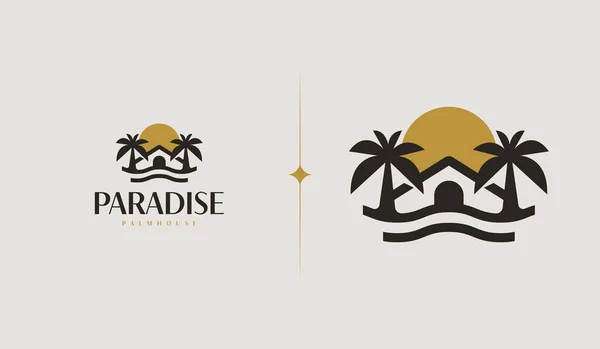 Palm House Yazlık Tropikal Evrensel Yaratıcı Prim Sembolü Vektör Simgesi — Stok Vektör