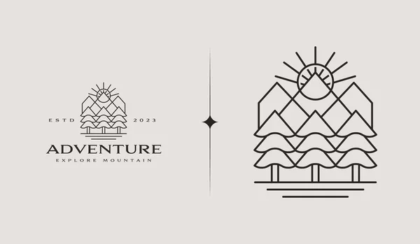 Mountain Peak Hill Top Pine Tree Универсальный Креативный Символ Премии — стоковый вектор