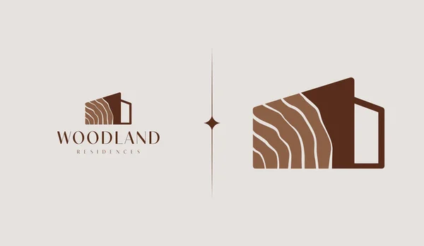 Wood House Logosu. Evrensel yaratıcı prim sembolü. Vektör simgesi logo şablonu. Vektör illüstrasyonu