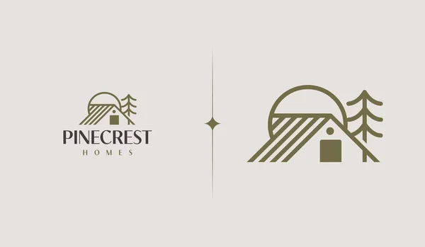 Pine House Logosu. Evrensel yaratıcı prim sembolü. Vektör simgesi logo şablonu. Vektör illüstrasyonu